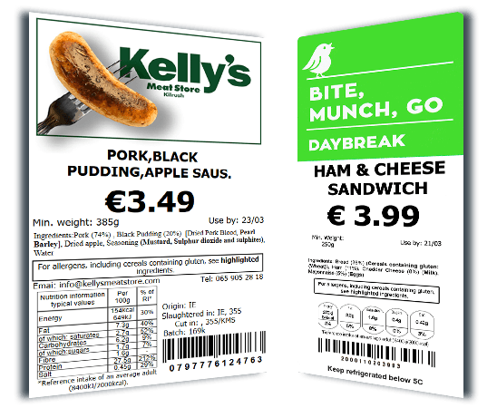 Sausage and sandwich food retail labels